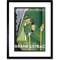 Artery8 Wall Art Print Wine Grand Vin Medoc Listrac Express Artwork Framed 9X7 Inch in Black | Size: W7" x H9"