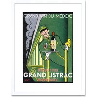 Artery8 Wall Art Print Wine Grand Vin Medoc Listrac Express Artwork Framed 9X7 Inch in White | Size: W7" x H9"