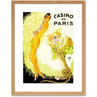 Artery8 Wall Art Print Music Hall Paris Showgirl Leopard Cat Casino Artwork Framed 9X7 Inch in Beige | Size: W7" x H9"