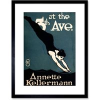 Artery8 Wall Art Print Vaudeville Annette Kellerman Swim Dive Artwork Framed 9X7 Inch in Black | Size: W7" x H9"
