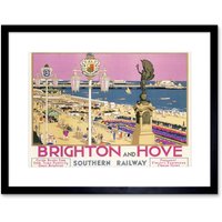 Artery8 Wall Art Print Brighton Hove Sussex Beach Resort Travel Artwork Framed 9X7 Inch in Black | Size: W7" x H9"