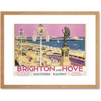 Artery8 Wall Art Print Brighton Hove Sussex Beach Resort Travel Artwork Framed 9X7 Inch in Beige | Size: W7" x H9"