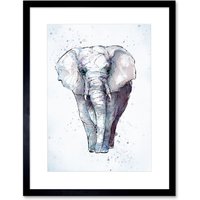 Artery8 Wall Art Print African Elephant Watercolour Artwork Framed 9X7 Inch in Black | Size: W7" x H9"