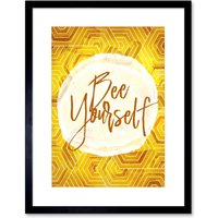 Artery8 Wall Art Print Bee Be Yourself Honeycomb Artwork Framed 9X7 Inch in Black | Size: W7" x H9"