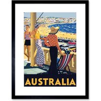 Artery8 Wall Art Print Australia Travel Bondi Beach Sea Sun Artwork Framed 9X7 Inch in Black | Size: W7" x H9"