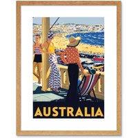 Artery8 Wall Art Print Australia Travel Bondi Beach Sea Sun Artwork Framed 9X7 Inch in Beige | Size: W7" x H9"