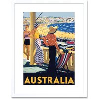Artery8 Wall Art Print Australia Travel Bondi Beach Sea Sun Artwork Framed 9X7 Inch in White | Size: W7" x H9"