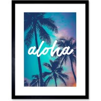 Artery8 Wall Art Print Aloha Hawaiian Sunset Artwork Framed 9X7 Inch in Black | Size: W7" x H9"