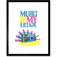 Artery8 Wall Art Print Music is My Escape Artwork Framed 9X7 Inch in Black | Size: W7" x H9"