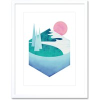 Artery8 Wall Art Print Minimalist Mountains Lake Sunset Artwork Framed 9X7 Inch in White | Size: W7" x H9"