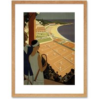 Artery8 Wall Art Print Monte Carlo Monaco Tennis Vintage Artwork Framed 9X7 Inch in Beige | Size: W7" x H9"