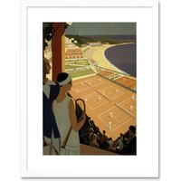 Artery8 Wall Art Print Monte Carlo Monaco Tennis Vintage Artwork Framed 9X7 Inch in White | Size: W7" x H9"