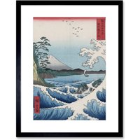 Artery8 Wall Art Print Utagawa Hiroshige Sea Off-Satta Artwork Framed 9X7 Inch in Black | Size: W7" x H9"