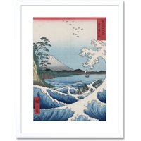 Artery8 Wall Art Print Utagawa Hiroshige Sea Off-Satta Artwork Framed 9X7 Inch in White | Size: W7" x H9"