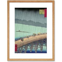 Artery8 Wall Art Print Utagawa Hiroshige Shower Shin Ohashi Bridge Artwork Framed 9X7 Inch in Beige | Size: W7" x H9"