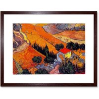 Artery8 Wall Art Print Van Gogh Landscape With House Ploughman 1889 Artwork Framed 9X7 Inch in Brown | Size: W7" x H9"