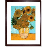 Artery8 Wall Art Print Van Gogh Vase With Twelve Sunflowers Artwork Framed 9X7 Inch in Brown | Size: W7" x H9"