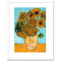 Artery8 Wall Art Print Van Gogh Vase With Twelve Sunflowers Artwork Framed 9X7 Inch in White | Size: W7" x H9"