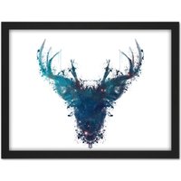 Artery8 Wall Art Print Ink Splat Deer Stag Large Framed Wall Décor Art in White | Size: W18" x H24"