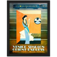Artery8 Wall Art Print Orient Express Train London Paris Venice Large Framed Wall Décor Art in White | Size: W18" x H24"