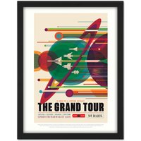 Artery8 Wall Art Print NASA Space Travel Advert Grand Tour Large Framed Wall Décor Art in Light Oak | Size: W18" x H24"
