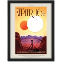 Artery8 Wall Art Print NASA Space Travel Advert KEPLER-16B Large Framed Wall Décor Art in Brown | Size: W18" x H24"
