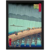 Artery8 Wall Art Print Utagawa Hiroshige Shower Shin Ohashi Bridge Large Framed Wall Dรฉcor Art in White | Size: W18" x H24"
