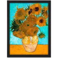 Artery8 Wall Art Print Van Gogh Vase With Twelve Sunflowers Large Framed Wall Décor Art in Black | Size: W18" x H24"