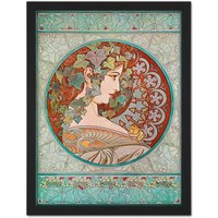 Artery8 Wall Art Print Mucha Laurel 1901 Large Framed Wall Décor Art in Light Oak | Size: W18" x H24"