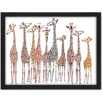 Artery8 Wall Art Print Group Of Giraffes Large Framed Wall Décor Art in Brown | Size: W18" x H24"
