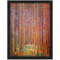 Artery8 Wall Art Print Klimt Tannenwald I Fir Forest Large Framed Wall Dรฉcor Art in Light Oak | Size: W18" x H24"