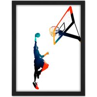 Artery8 Wall Art Print Basketball Jump Hoop Ball Dunk Large Framed Wall Dรฉcor Art in Light Oak | Size: W18" x H24"