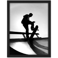 Artery8 Wall Art Print Skateboarding Skater Ramp Silhouette Large Framed Wall Dรฉcor Art in Light Oak | Size: W18" x H24"