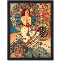 Artery8 Wall Art Print Mucha Art Nouveau Woman Floral Large Framed Wall Dรฉcor Art in Brown | Size: W18" x H24"
