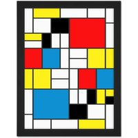 Artery8 Wall Art Print Piet Mondrian Abstract Cubes Squares Large Framed Wall Décor Art in Light Oak | Size: W18" x H24"