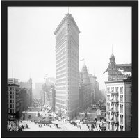 Artery8 Wall Art Print New York Flat Iron Building Vintage Photo Square Framed Picture 16X16 Inch in Black | Size: W16" x H16"