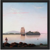 Artery8 Wall Art Print Lane Owls Head Penobscot Bay Maine Painting Square Framed Picture 16X16 Inch in Black | Size: W16" x H16"