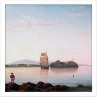 Artery8 Wall Art Print Lane Owls Head Penobscot Bay Maine Painting Square Framed Picture 16X16 Inch in White | Size: W16" x H16"