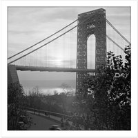 Artery8 Wall Art Print New York George Washington Bridge Hazy Vintage Photo Square Framed Picture 16X16 Inch in White | Size: W16" x H16"