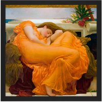 Artery8 Wall Art Print Leighton Flaming June Painting Square Framed Picture 16X16 Inch in Black | Size: W16" x H16"