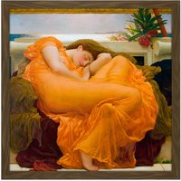 Artery8 Wall Art Print Leighton Flaming June Painting Square Framed Picture 16X16 Inch in Brown | Size: W16" x H16"
