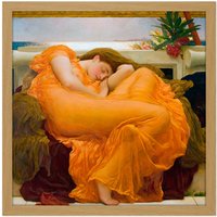 Artery8 Wall Art Print Leighton Flaming June Painting Square Framed Picture 16X16 Inch in Light Oak | Size: W16" x H16"