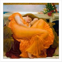 Artery8 Wall Art Print Leighton Flaming June Painting Square Framed Picture 16X16 Inch in White | Size: W16" x H16"