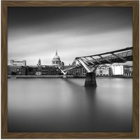 Artery8 Wall Art Print Warby Millenium Bridge London Cityscape Photo Square Framed Picture 16X16 Inch in Brown | Size: W16" x H16"