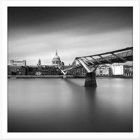 Artery8 Wall Art Print Warby Millenium Bridge London Cityscape Photo Square Framed Picture 16X16 Inch in White | Size: W16" x H16"