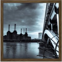 Artery8 Wall Art Print Warby Battersea Power Station At Night Photo Square Framed Picture 16X16 Inch in Brown | Size: W16" x H16"