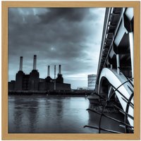 Artery8 Wall Art Print Warby Battersea Power Station At Night Photo Square Framed Picture 16X16 Inch in Light Oak | Size: W16" x H16"