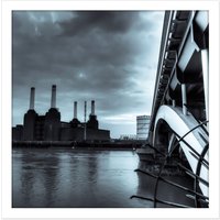 Artery8 Wall Art Print Warby Battersea Power Station At Night Photo Square Framed Picture 16X16 Inch in White | Size: W16" x H16"