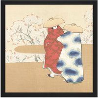 Artery8 Wall Art Print Sekka Kamisaka Spring Lent Japan Woodcut Square Framed Picture 16X16 Inch in Black | Size: W16" x H16"
