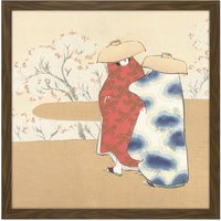 Artery8 Wall Art Print Sekka Kamisaka Spring Lent Japan Woodcut Square Framed Picture 16X16 Inch in Brown | Size: W16" x H16"